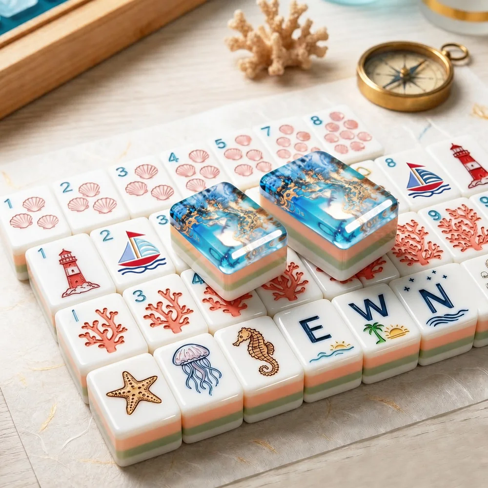 Coastal-inspired Mahjong tile design reference